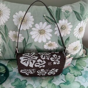 Chic Brown Beaded Shoulder Bag